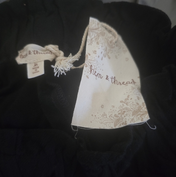 Hem & Thread Black Wide Leg Summer Pants Linen Blend High Waist Drawstring New M - Picture 3 of 4